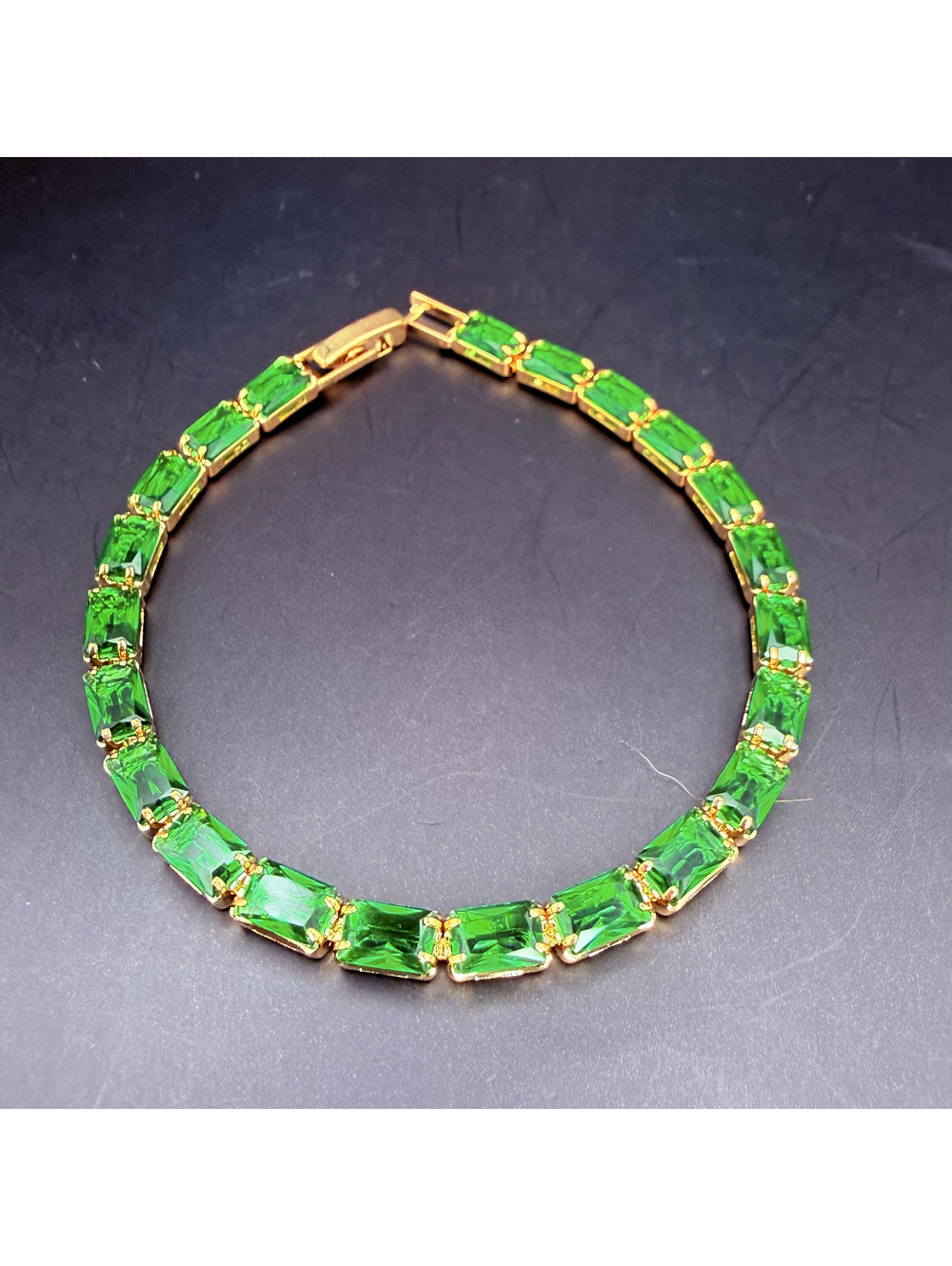 candy+clover emerald green baguette crystal gold tone bracelet